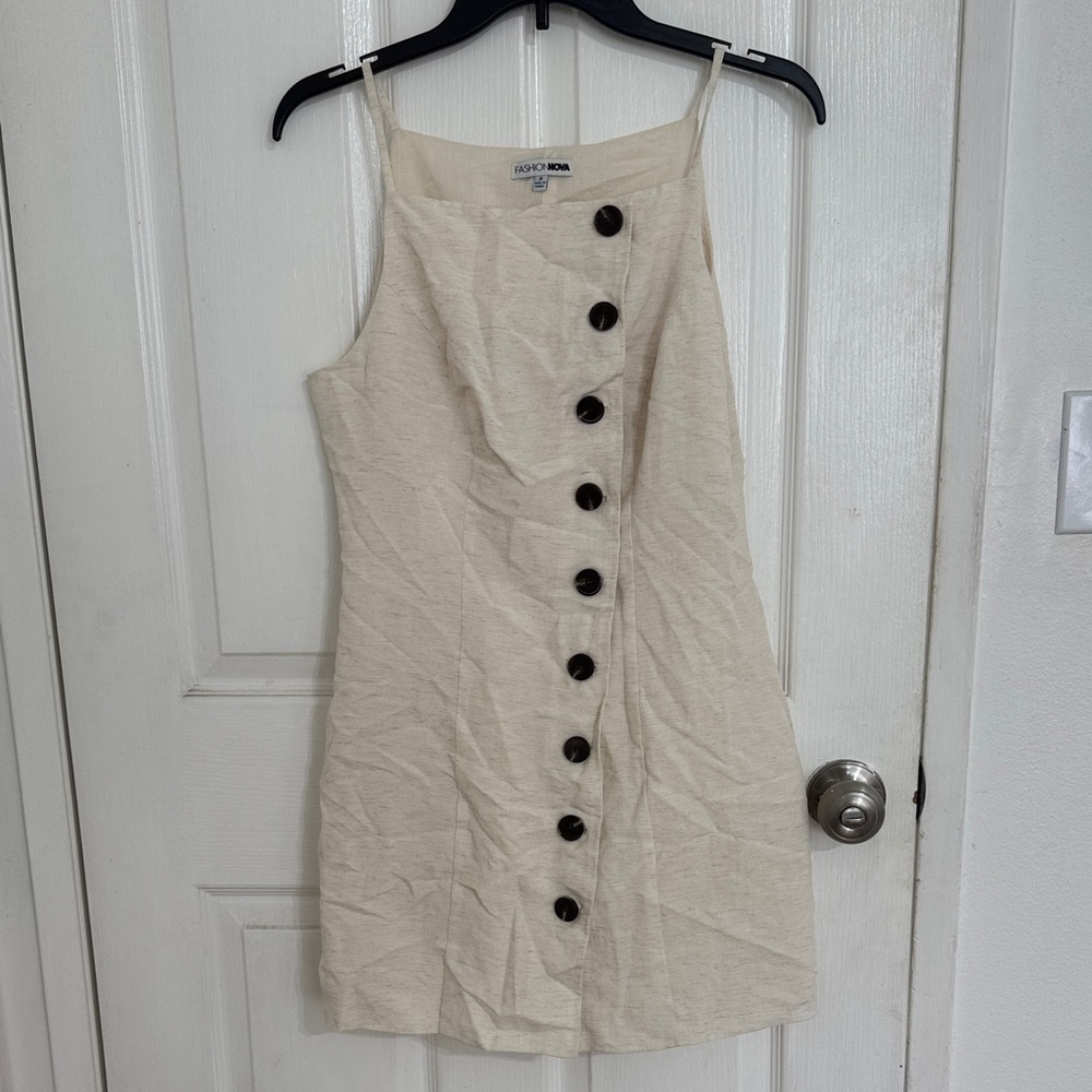 Fashion Nova Cream Button-Down Mini Dress